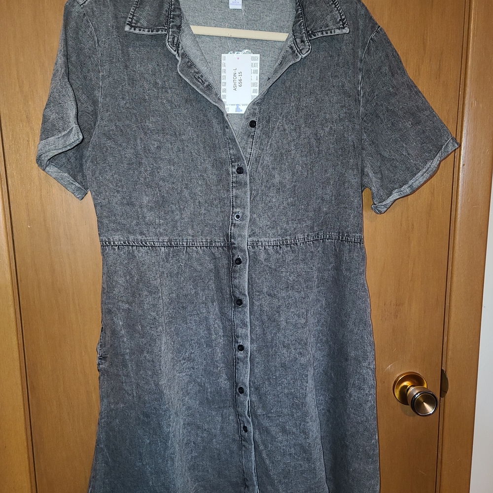 Gray Button-Up Denim Dress